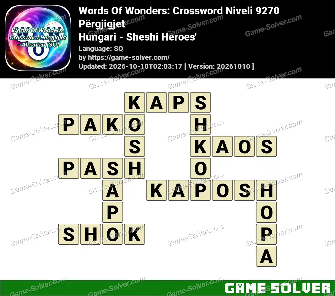 Words Of Wonders: Crossword Niveli 9270 Përgjigjet – Hungari – Sheshi Heroes’